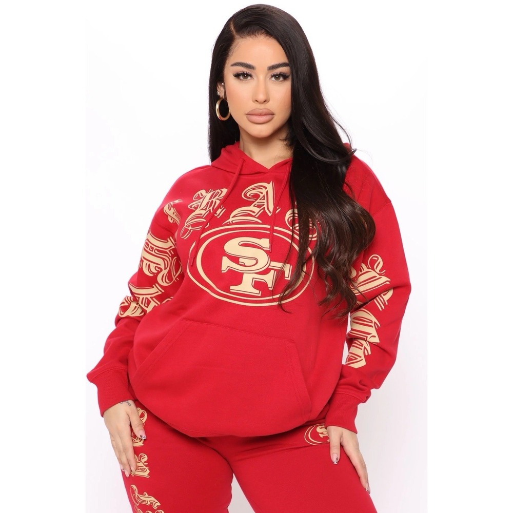 San Francisco 49ers Red NFL Old English Pullover Hooded Sweater 2XL Women's